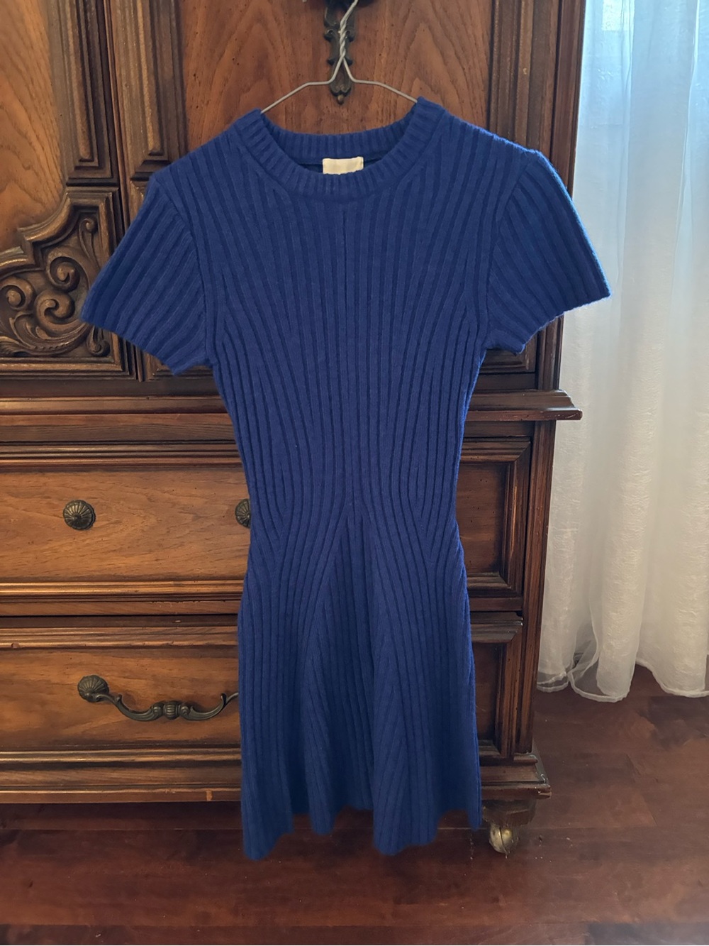 H&M Royal Blue Ribbed Short-Sleeve Knit Dress